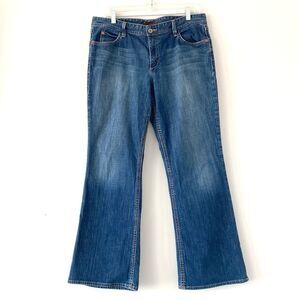 Eddie Bauer Blue Bootcut Jean Floral Embroidered Pockets 34 W Boho Western